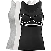 Tank Top with Built in Bra Cup for Women Casual Wide Strap Sleevless Layer Camisole Yoga Top Pack S-3XL