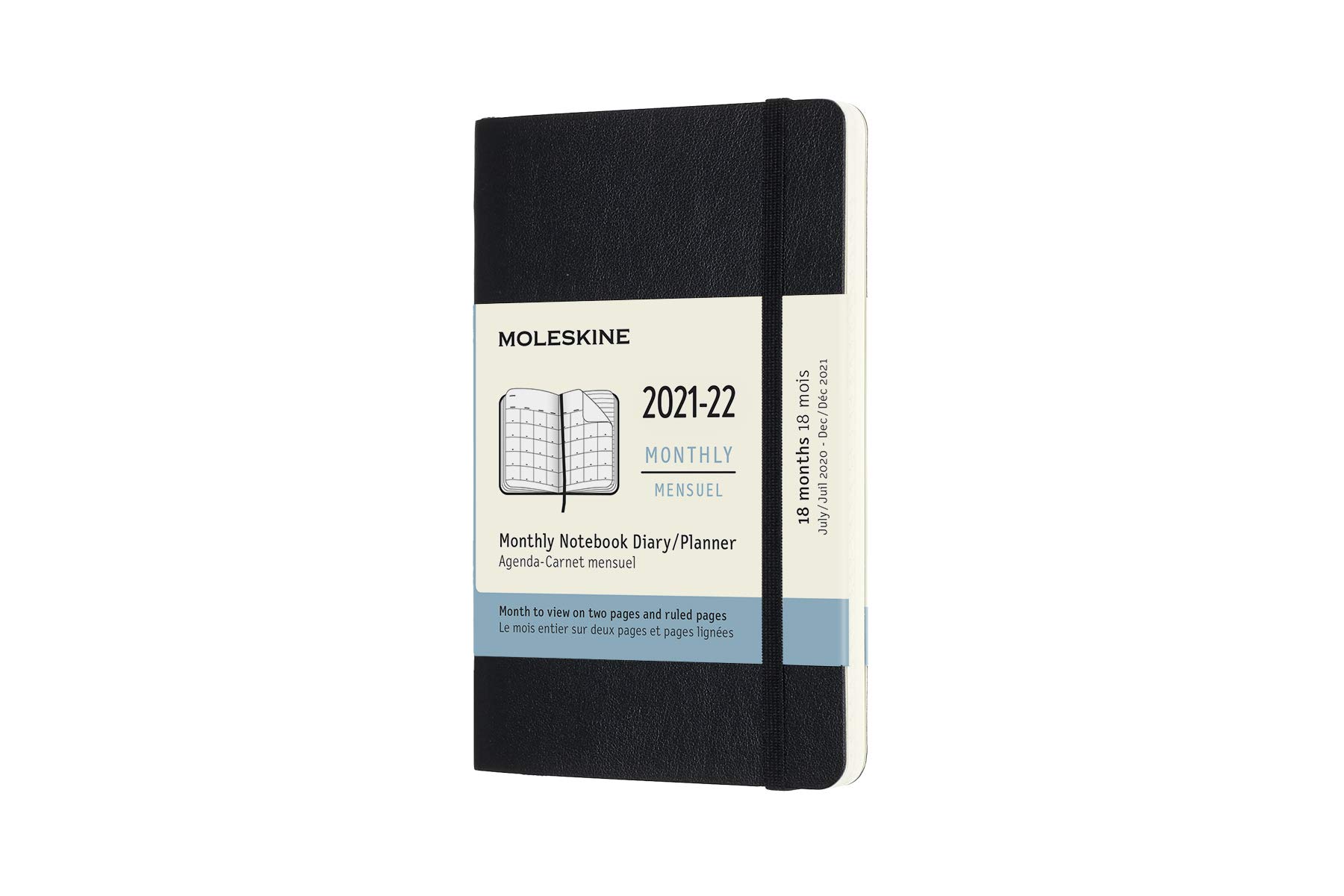 Moleskine - 18-Month Monthly Planner/Diary, Monthly Pocket Planner 2022, Monthly Planner with Hard Cover and Elastic Closure, Size Pocket 9 x 14 cm, Colour Black, 128 Pages