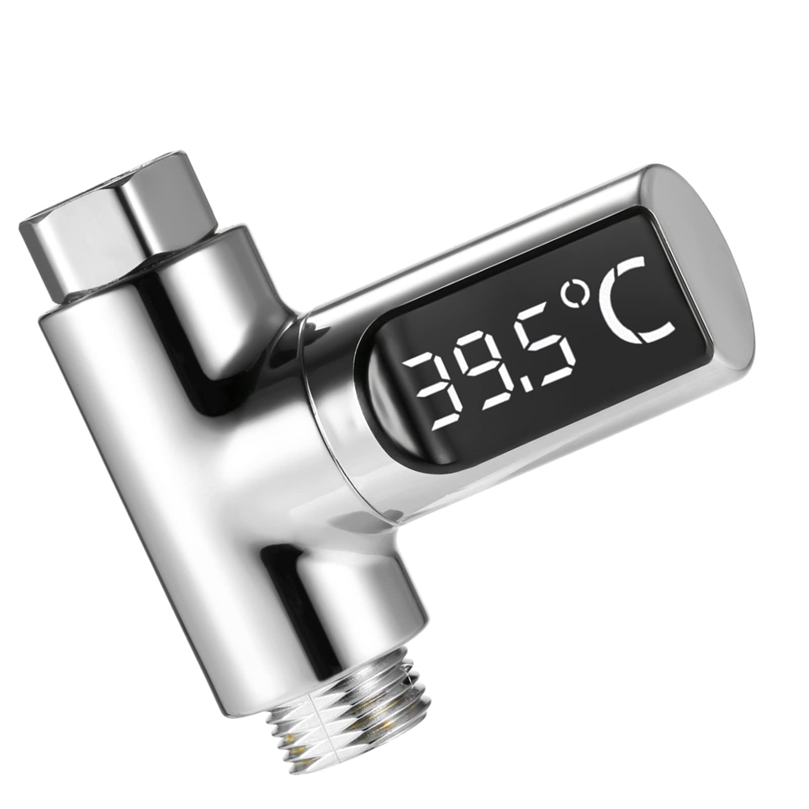 Kavolet LED Digital Water Thermometer, 5~85°C Shower Thermometer Self-Generating Real-Time Water Flow Temperature Monitor Thermometer with 360° Rotating Screen for Kids, Elderly, Pets, Silver