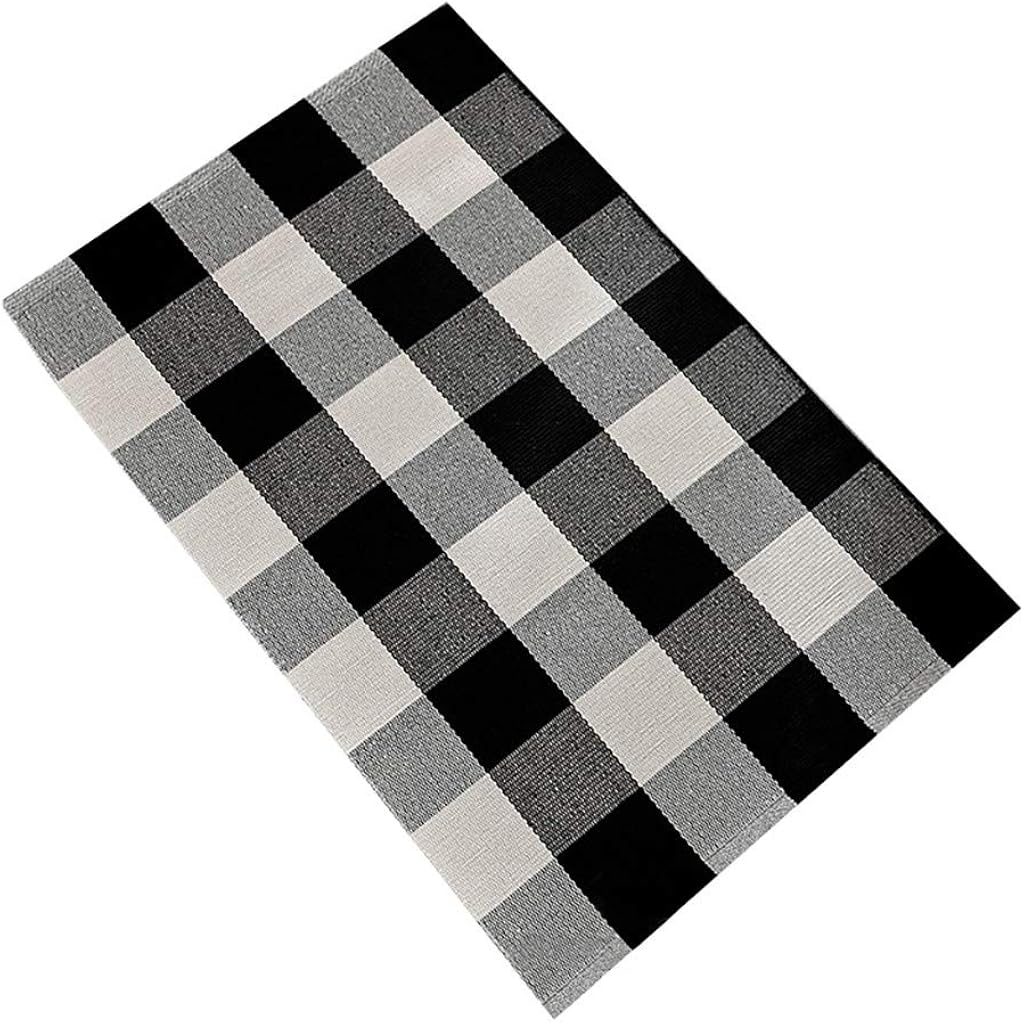 Fanxing Woven carpet Kitchen Bathroom Cotton Plaid Rugs Black and White