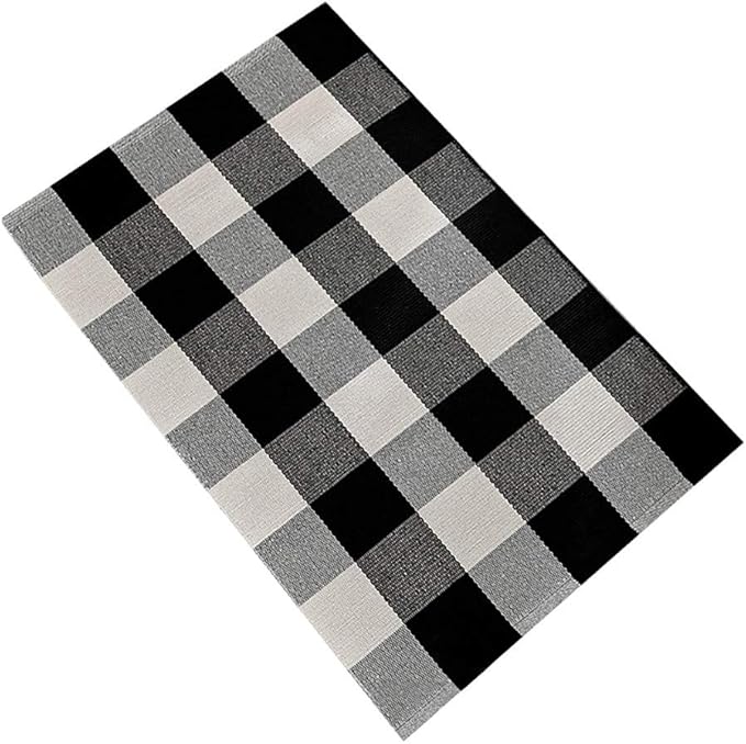 Fanxing Woven carpet Kitchen Bathroom Cotton Plaid Rugs Black and White