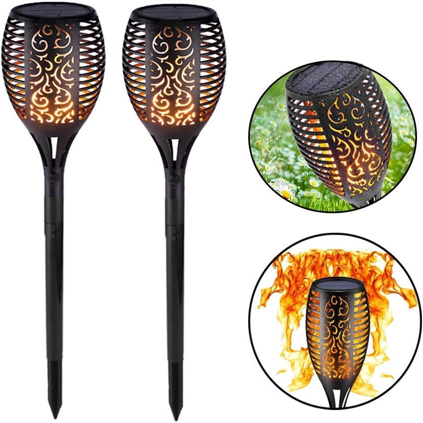 SolisFlamez Solar-Lights Flickering Flame Torch Outdoor-Garden Solar Powered Decorative Waterproof Light for Patio Walkway (2 Packs)