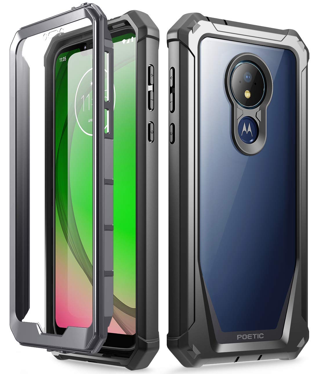 Moto G7 Power Case, Moto G7 Supra Case, Moto G7 Optimo Maxx Case, Poetic Full-Body Rugged Clear Hybrid Bumper Case, Built-in-Screen Protector, Shock Proof, DO NOT FIT Moto G7 Or Moto G7 Play, Black