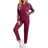 Women's Tracksuit 2 Piece Outfits Zip Striped Sportswear Long Sleeve Jogger Suits for Women with Pockets