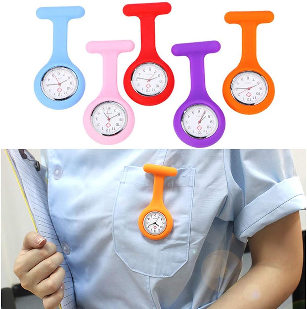 Fob Watches for Nurses, 10 Pcs/Set Clip on Nurse Watches for Women Men, Unisex Portable Silicone Clip-on Quartz Watches with Second Hand for Doctor: Watches