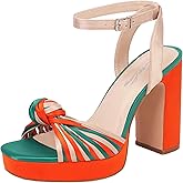 sun gurg Strappy Platform Heels for Women Square Open Toe Chunky High Heels Multicolored Ankle Strap Block Heeled Sandals for Prom Wedding Date Night