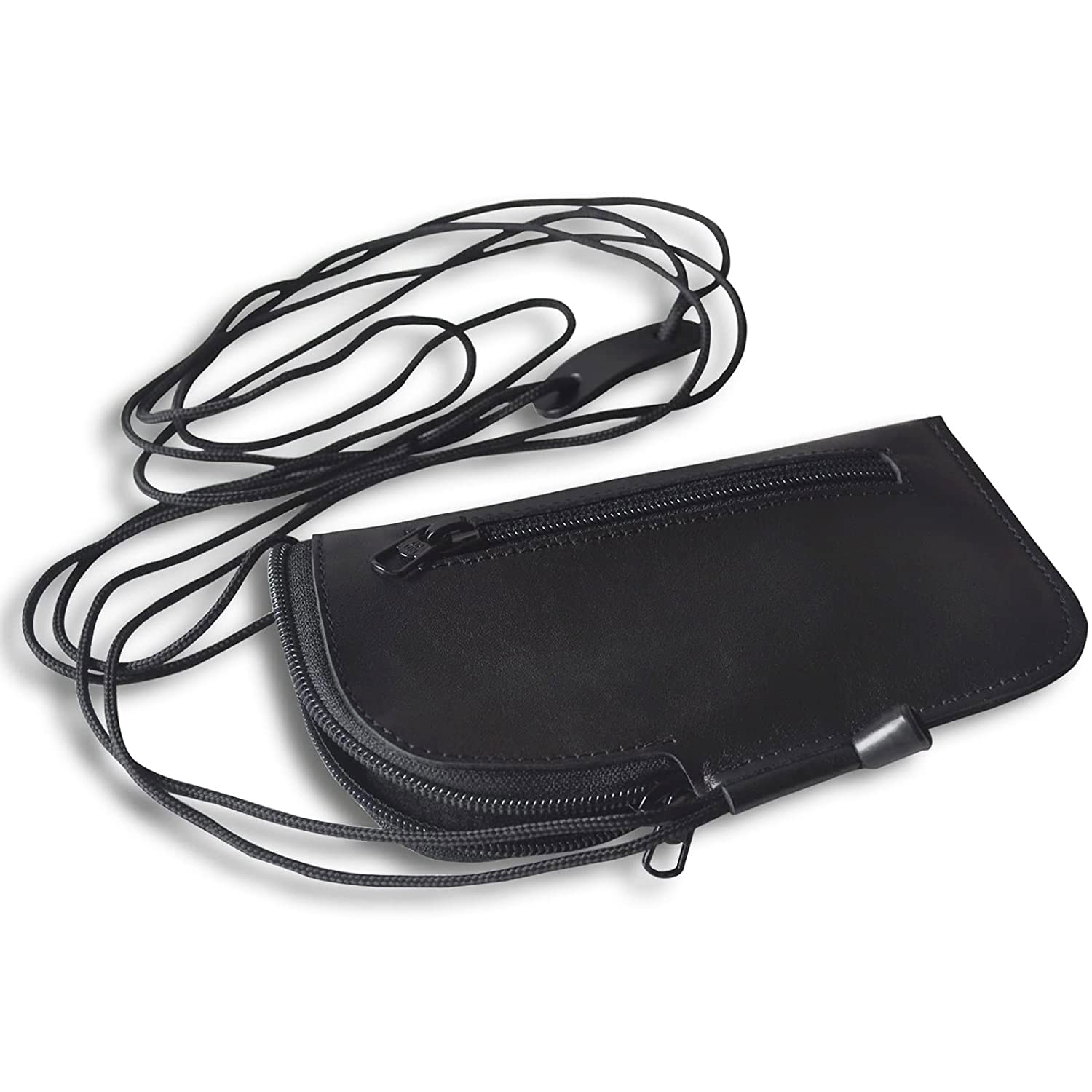 HAPPER STUDIO Small messenger bag for iPhone 15/15 Pro, bovine leather case purse wallet with neck strap black