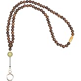 Smongdelis Wood Beaded Retractable Lanyards for Id Badges Holder, Teacher Breakaway Id Retractable Lanyard for Keys Cute Boho Neck Keychain Lanyard for Women