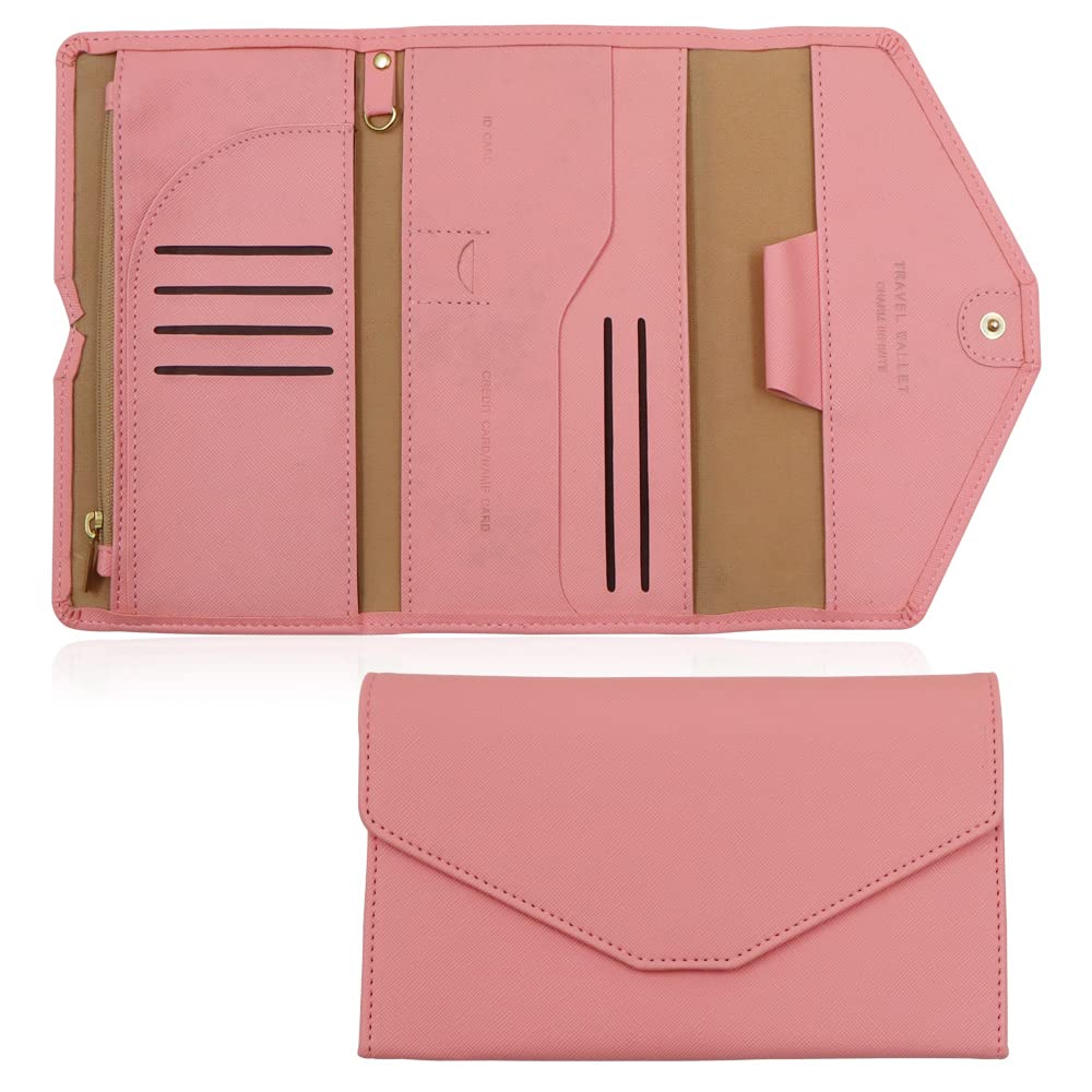 Haohai RFID Blocking Multifunction Travel Wallet for Passport Credit Card, Pink