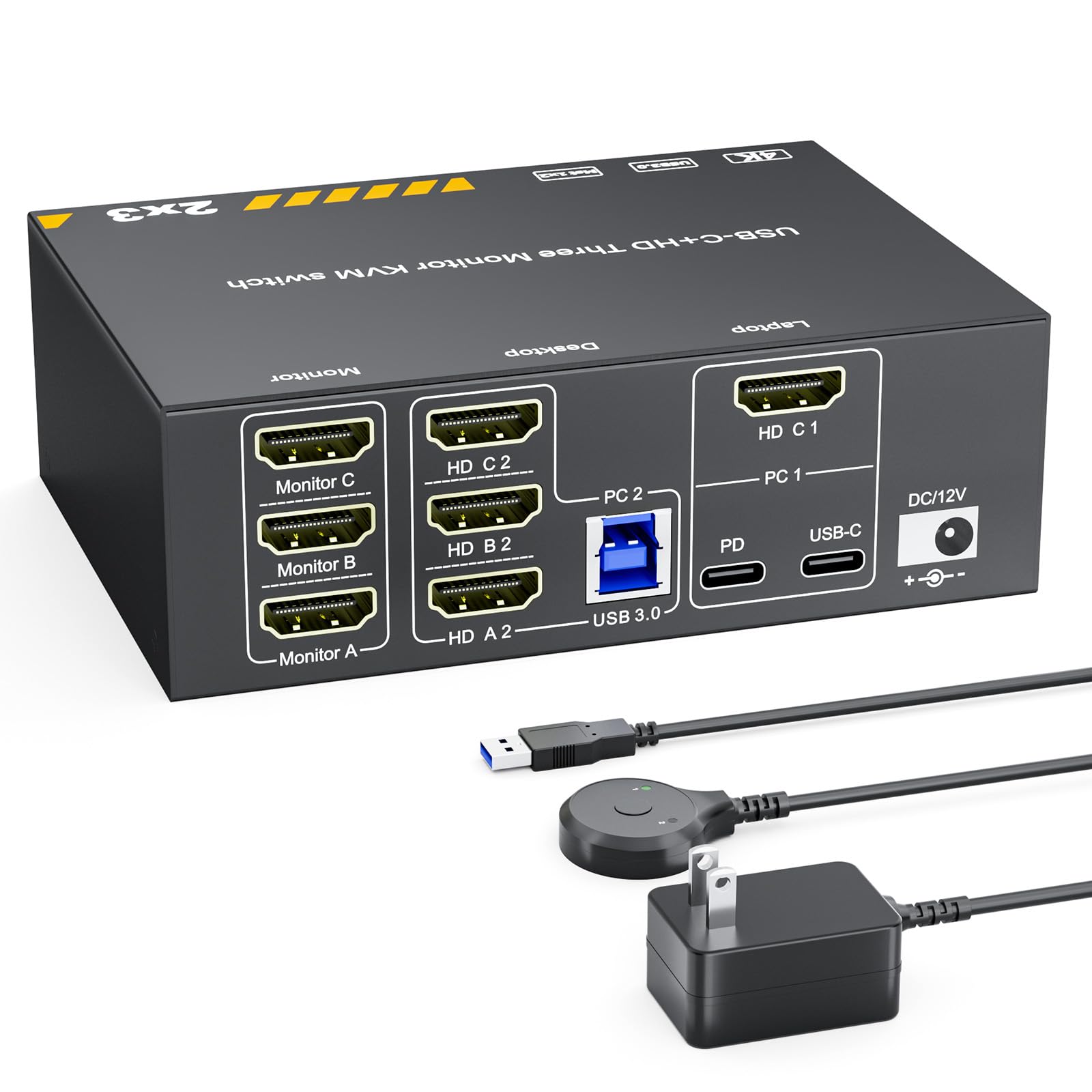 Photo 1 of KVM Switch 3 Monitors for 1 Laptop and 1 Desktop 4K@60Hz, USB C HDMI Three Monitor KVM Switch,Docking Station KVM Switches with 4 USB 3.0 Port, 87W PD Charging