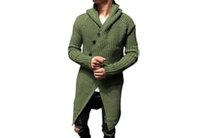 Esobo Mens Long Hooded Cardigan Button Up Knit Sweater Long Sleeve Cardigan Sweaters with Pockets