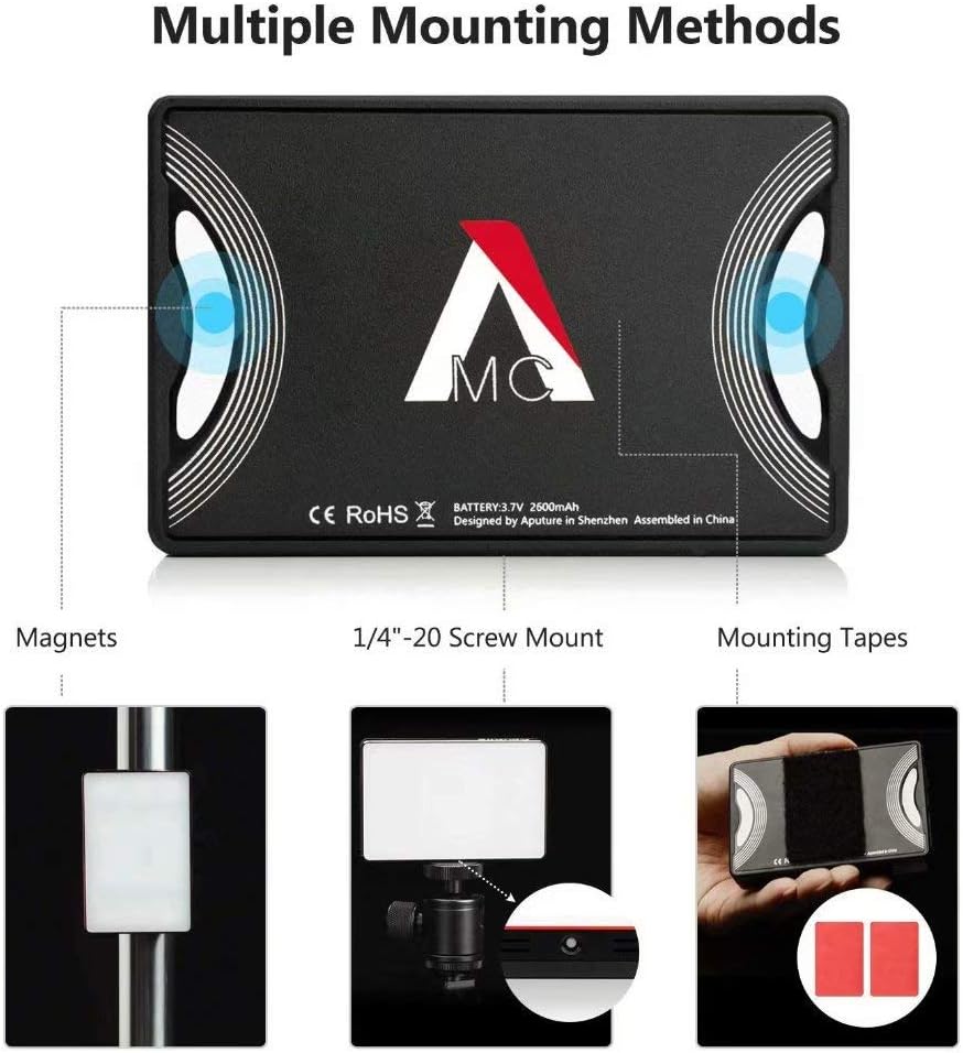 Aputure Amaran MC RGBWW Mini On Camera Video Light, 3200K-6500K, CRI/TLCI 96+, HSI Mode, Support Magnetic Attraction and App with USB-C PD and Wireless Charging : Camera & Photo