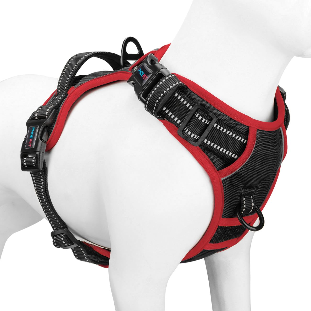 PHOEPET Upgraded No Pull Dog Harness, Reflective Adjustable Vest, with a Training Handle + 2 Metal Leash Hooks+ 3 Snap Buckles +4 Slide Buckles(S, Black)