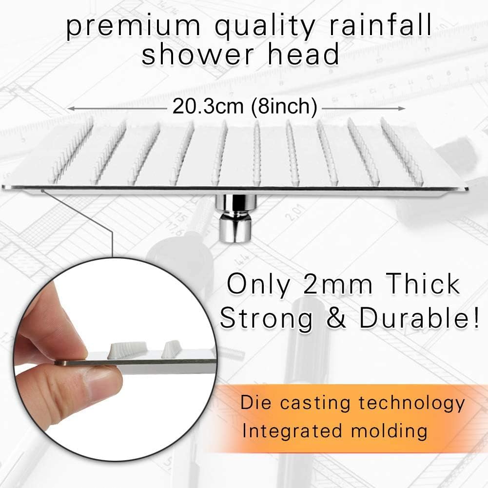 HAUSPROFI Rain Shower Head 8 inch Large Top Spray Square Showerhead 304 Stainless Steel Ultra Thin Powerful High-Pressure Bathroom Easy Installation Lush Shower Experience - Image 3