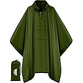 Bruvoalon 3-in-1 Rain Poncho with 1/4 Zip & Chest Pocket, Waterproof, Sunshade, Ground Mat for Adults & Youth Emergency
