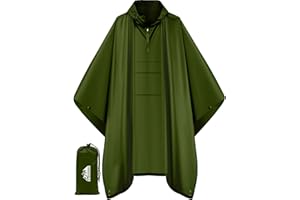 Bruvoalon 3-in-1 Rain Poncho with 1/4 Zip & Chest Pocket, Waterproof, Sunshade, Ground Mat for Adults & Youth Emergency