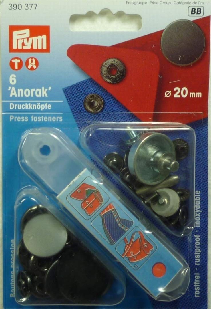 Prym 6 Non Sew-Press Fasteners antique brass 20mm 390377