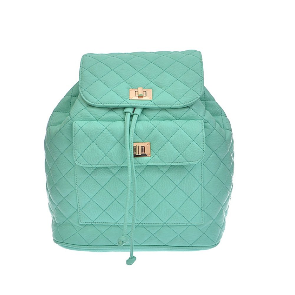 Women's Faux Leather Quilted Backpack Bag with Chain Straps - Large Tote