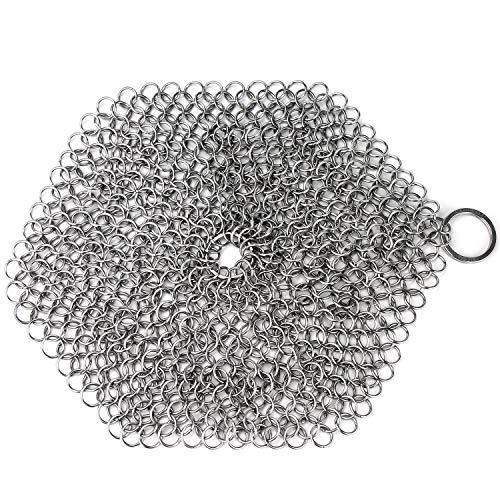 GAINWELL Stainless Steel Chainmail Scrubber Steel Cast Iron Cleaner 8in
