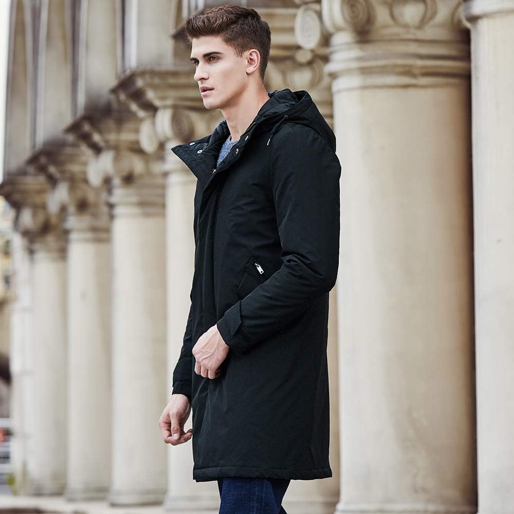 Pioneer Camp Men's Jackets Waterproof Windproof Outdoor Black Hooded Warm Long Parka Coats for Early Spring Fall Winter: Clothing