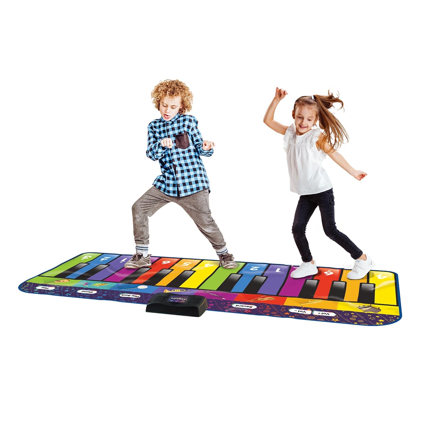 ZIPPY MAT Piano Mat for Kids, Giant Musical Keyboard Floor Playmat, 24 Keys, 8 Instrument, Includes Songbook, Party Dance Gift for Boys Girls Toddlers Families (Rainbow)