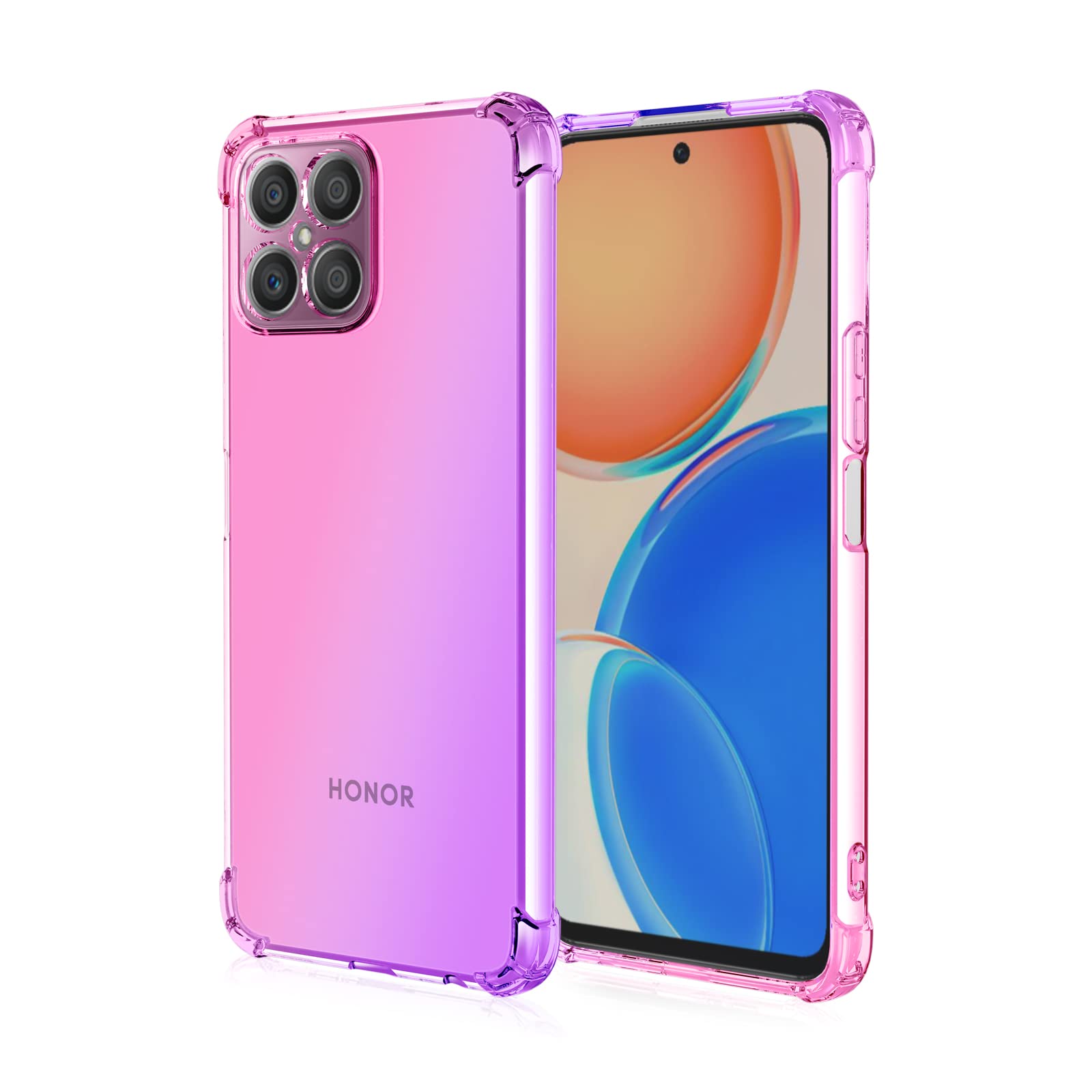 GOKEN Case for Honor X8, TPU Shockproof Phone Cover with Gradient Color Design, Slim Soft Clear Silicone Bumper Protective Shell, Pink/Purple