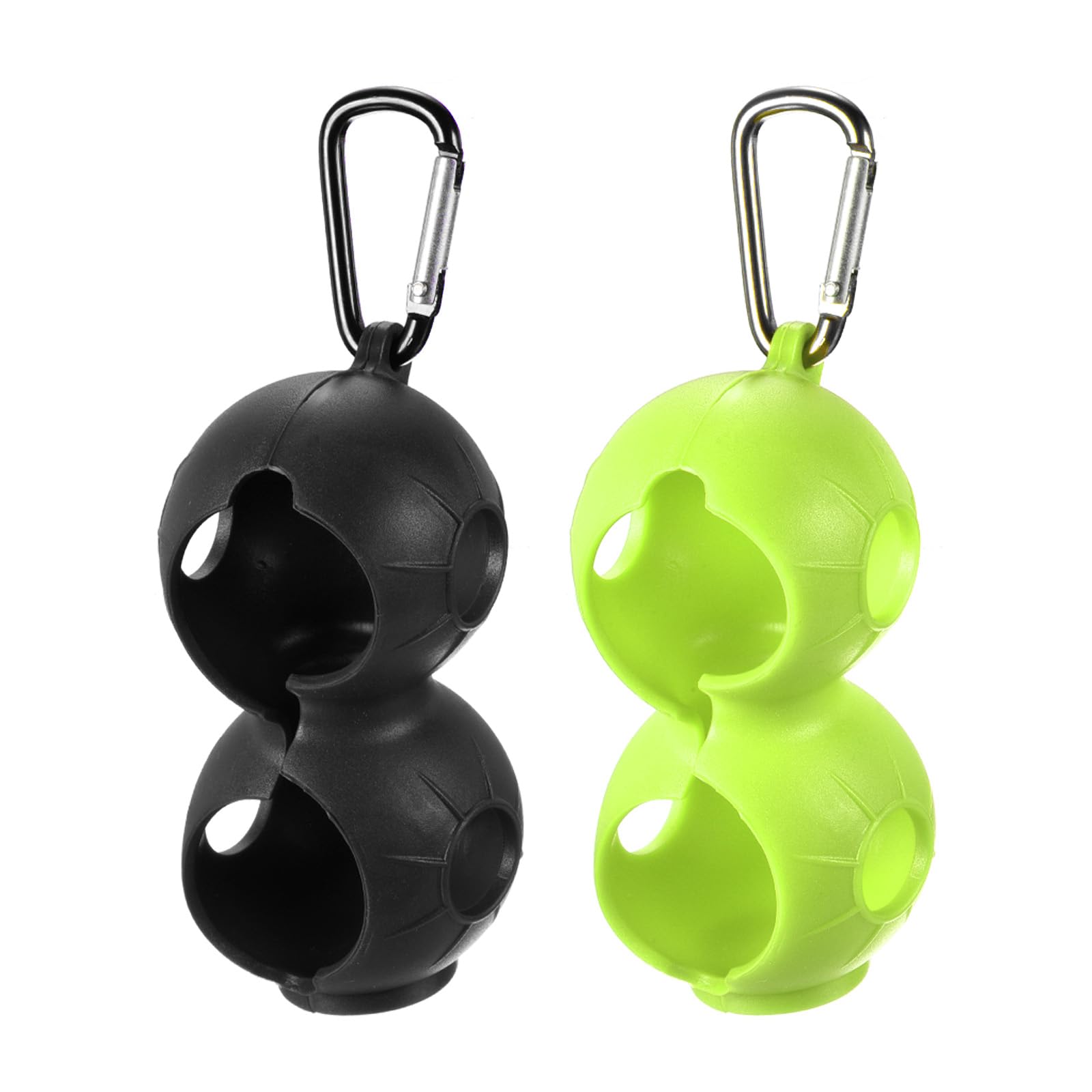 PATIKIL Golf Ball Holder, 2 Pack Silicone 2 Balls Carrier Protective Portable Sleeve with Buckle for Golf Bag Belt, Black, Green