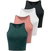 Kole Meego Crop Tops For Women Workout Cropped Tank Top High Neck Camisole Yoga Shirts Athletic Undershirts 4 Pack