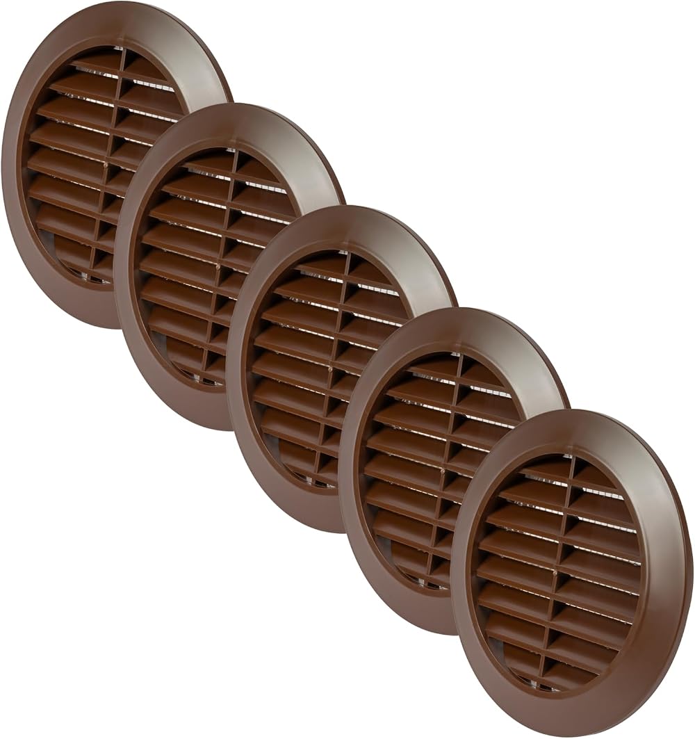 Vent Systems 80 mm Brown Pack of 5 Round Air Vent Cover with Insect Screen