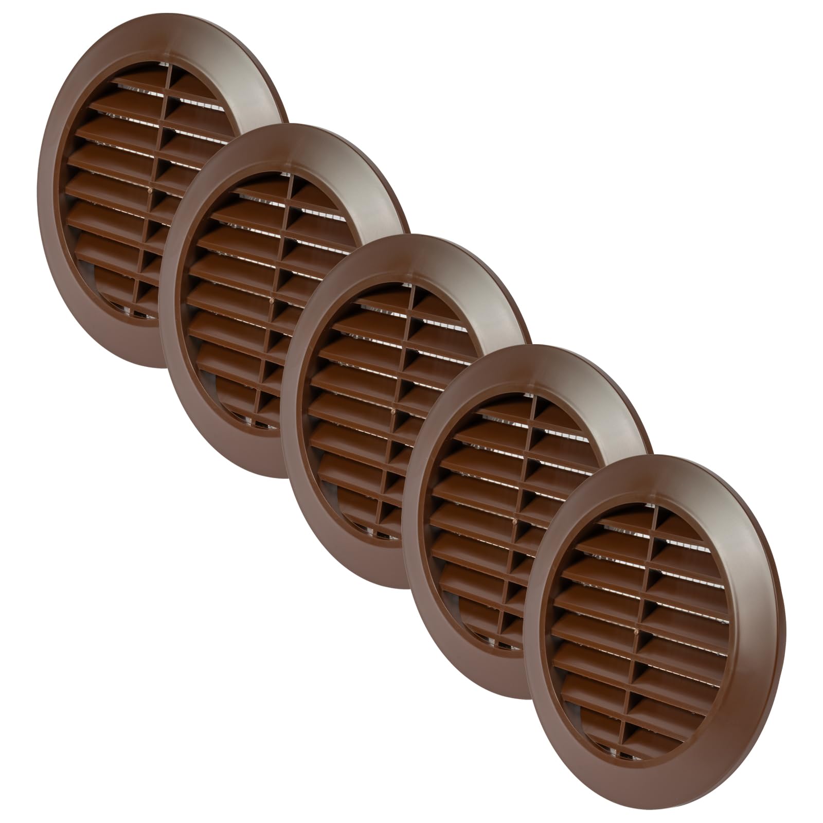 Vent Systems 80 mm / 3.15'' Inch - Brown Pack of 5 Air Vent Cover - Round Air Vents - Ventilation Grille - Integrated Insect Screen - HVAC Vents for Bathroom, Home Office, Kitchen