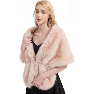 MEEWARM Faux Fur Shawl – Fluffy Wrap for Wedding Party | Plush texture, warm & skin-friendly, fall & winter wear, luxury & el