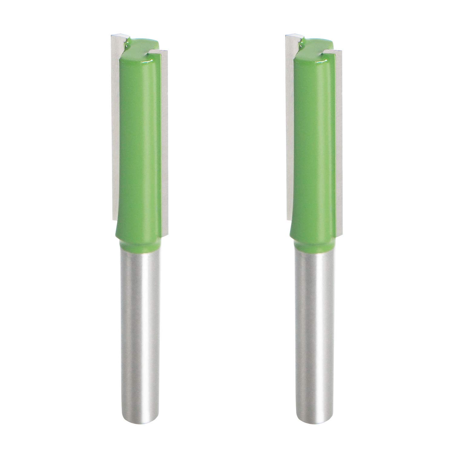 Aopin Router Bit 10mm Cutting Dia 6mm Shank Dia Double Flute Straight Bit Carbide for Woodworking Milling Cutter Tool, Green, Silver, 2Pcs