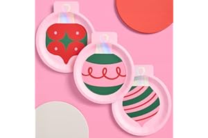 xo, Fetti Christmas Ornament Paper Plates - 24 pcs | Xmas Party Tablescape, Holiday Dinner Setting, Pink Winter Decor