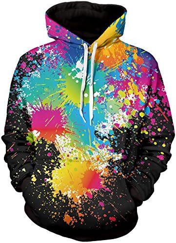 LDENXIN colorful Painting Oil Splash Black 3D Print Unisex Hooded Sweatshirt Couple Hoodies Unisex Pullover Hoodie Warm/Casual/Sport Sleeve With Pocket - M