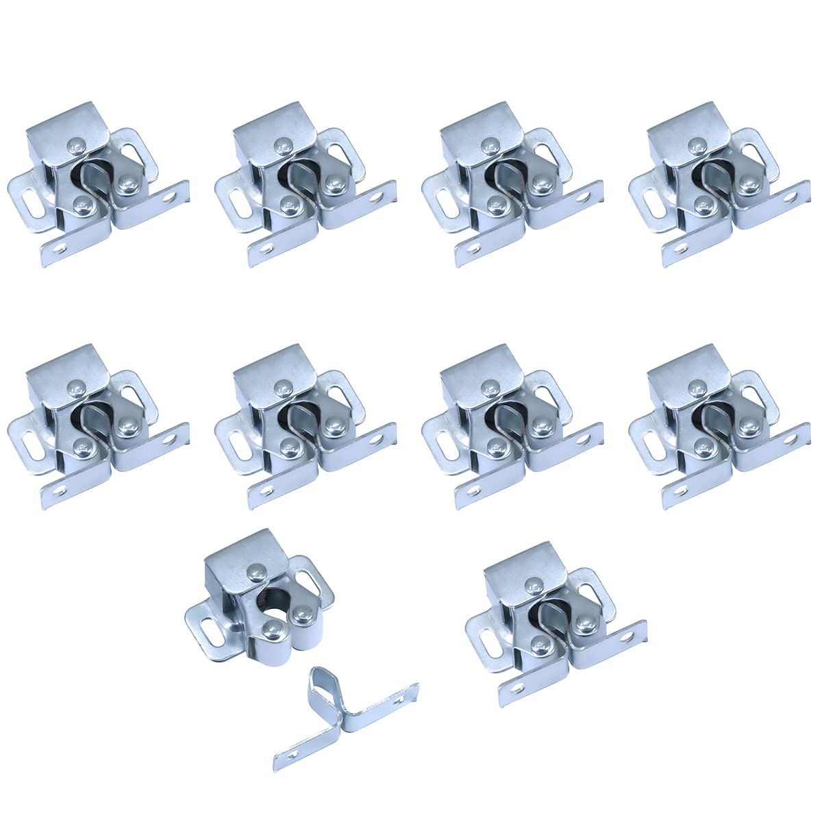 10pcs Cupboard Catches Antique Double Roller Door Latchs with Screws for Cabinet,Wardrobe (Silver)