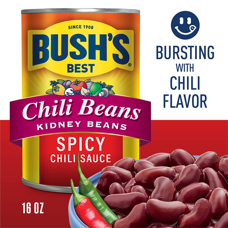 BUSH'S Best Spicy Chili Beans (12 pack), Variety Beans, Source Of Plant