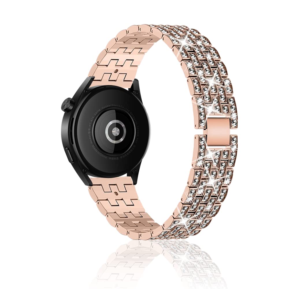 Niboow 22mm Strap for Xiaomi Watch S4/Redmi Watch5 Active/5 Lite/S4 Sport/S1 Pro, Diamond Metal Watch Bands for Huawei Watch 5/Watch4 46mm/4 Pro 48mm/GT 5 Pro/GT 4 46mm/Amazfit Bip 6 - Rose Gold