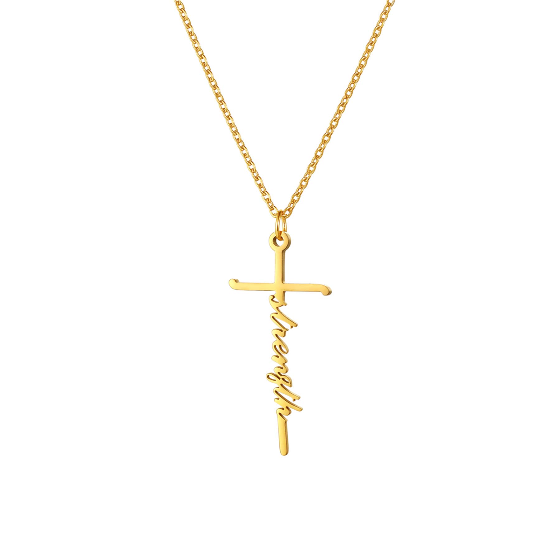 JewelryWe Faith Cross Necklace,Silver/Gold Tone Personalised Love Hope Believe Pendant Necklace Christian Religious Inspirational Jewelry for Women Girls — image 1