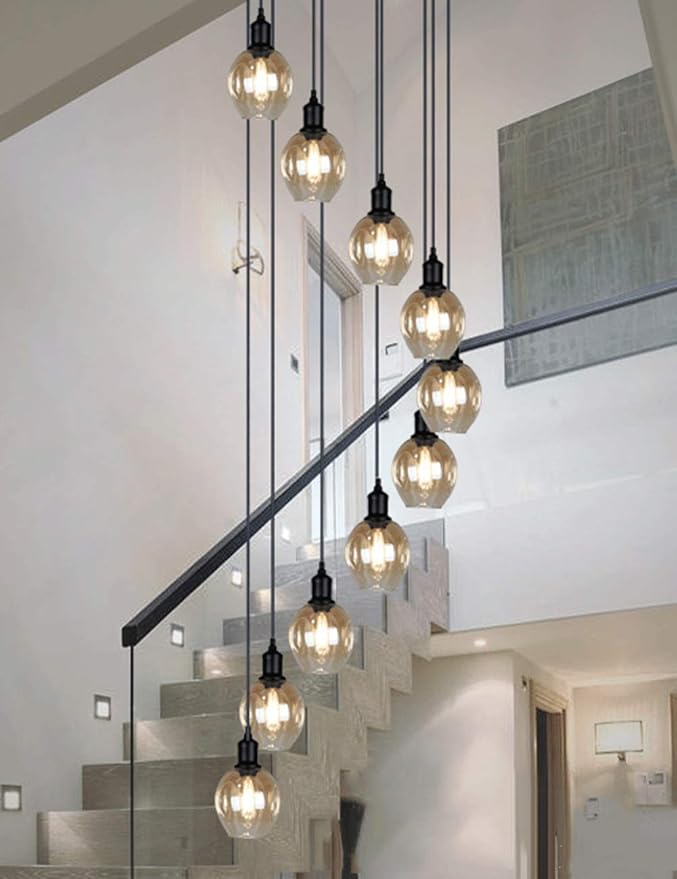 Retro Multi Glass Balls Staircase Chandelier Spiral Modern Pendant