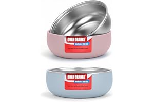 OKAY ORANGE Non-Toxic Toddler Bowls with Non-Slip Base | Stainless Steel Baby Bowls for Kids | 5 Inch BPA-Free Dishwasher Safe Bowls | Mess-Free Feeding Supplies | 2-Pack Set