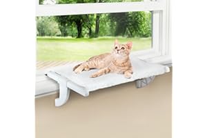 Zoratoo Window Sill Mount Cat Perch for Indoor Cats, One-Step Sliding Clamping Slot Adjustment Cat Hammock with Washable Cover, No Suction Cups Pet Bed for Windowsill & Bedside (Medium)