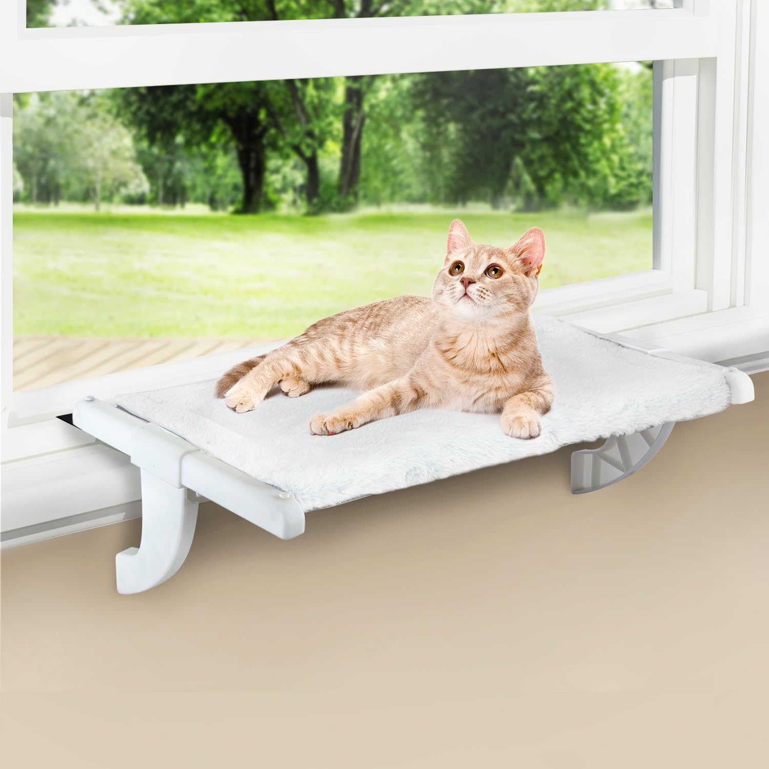 Photo 1 of Zoratoo Window Sill Mount Cat Perch for Indoor Cats, One-Step Sliding Clamping Slot Adjustment Cat Hammock with Washable Cover, No Suction Cups Pet Bed for Windowsill & Bedside (Medium)