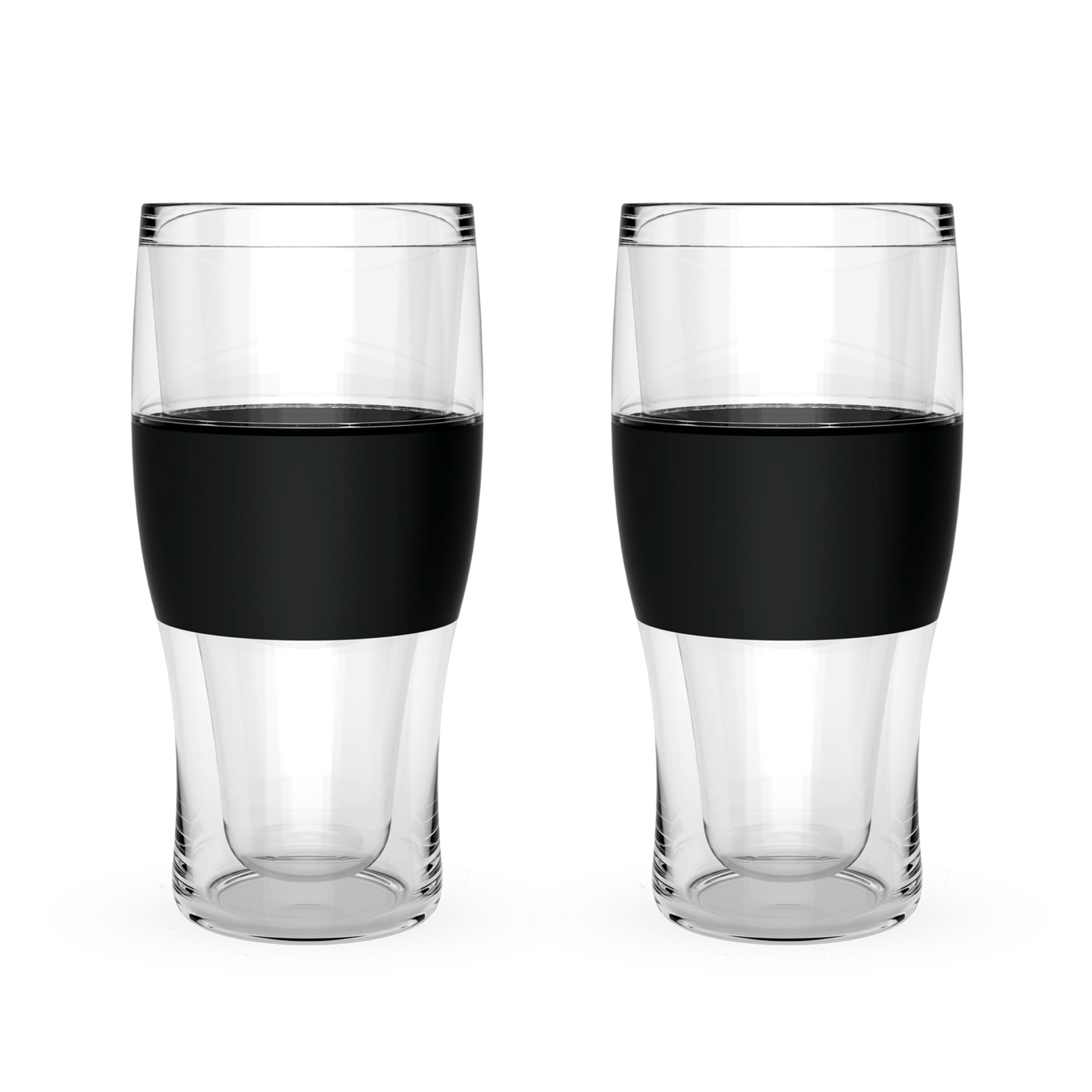 Host FREEZE Beer Glasses, Frozen Beer Mugs, Freezable Pint Glass Set, Insulated Pint Glass to Keep Your Drinks Cold, Double Walled Insulated Glasses, Tumbler for Iced Coffee, 16oz, Set of 2, Black