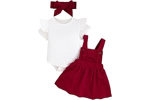 LUJENGEFA Toddler Baby Girl Short Sleeve Ribbed Top Bow Overall Dresses Suspender Skirt 3Pcs Outfits Clothes Set