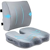 SAIREIDER Lumbar Support Pillow and Office Chair Cushion, Memory Foam Car Seat Cushions Back Support Pillows, Reduce Pressure On Tailbone and Sciatic Nerve, Relieve Pain of Back and Lumbar(Grey)