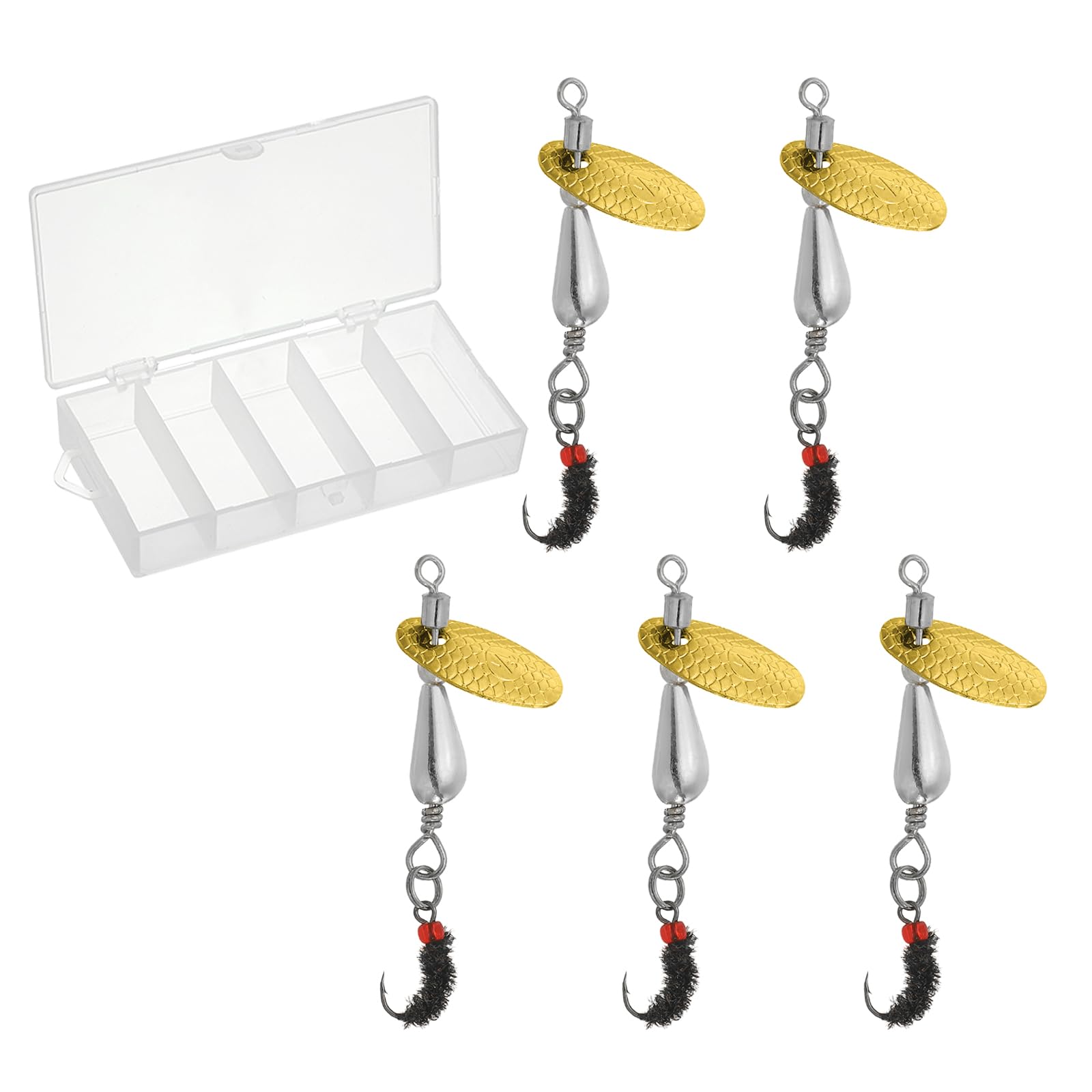 PATIKIL Trout Lures 1/10 oz, 5Pack Trout Spinners Fly Trout Fishing Lures Fishing Spinners Baits Tackle with Tackle Boxes for Freshwater Saltwater Fishing, Silver Tone