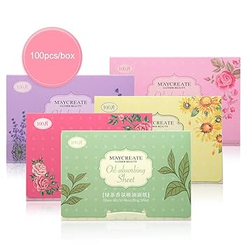 Fashionwu 100 Pcs Oil Absorbing Sheets for Face Blotting Paper Pack of 1?Random One of the 5 Plant Aromas?