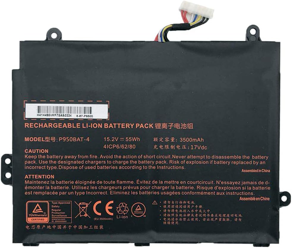 XITAIAN 55Wh 3500mAh 15.2V P950BAT-4 6-87-P950S-51E00 Replacement Battery for Clevo P950HP6 For Sager NP8950 41CP5/65/80