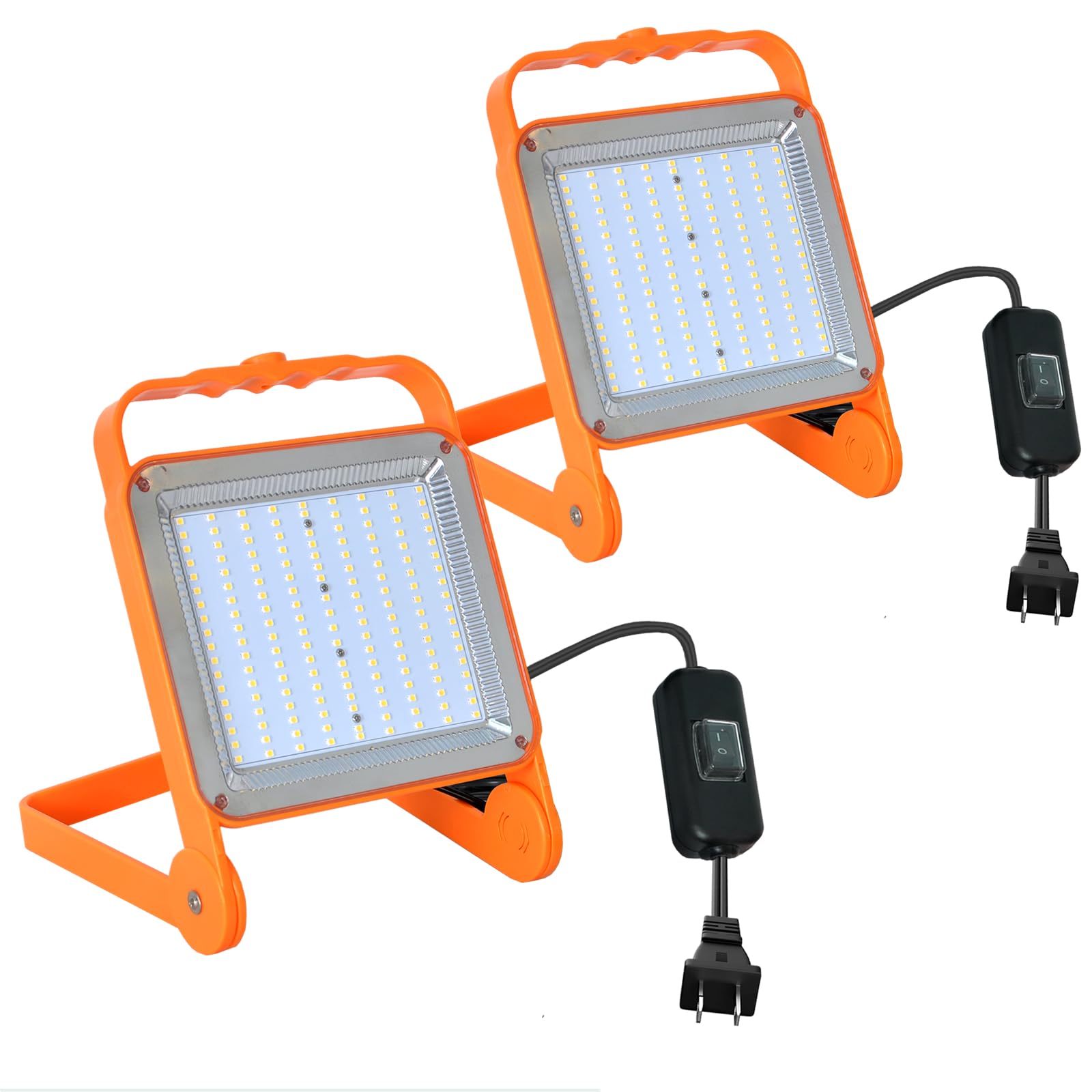 Photo 1 of 2-Pack 50W Super Bright LED Work Light - 8,000LM (500W Equivalent), IP65 Waterproof, 10ft Heavy Duty Cord, 5000K Daylight, Adjustable Flood Lights for Workshop, Garage, Construction Site