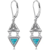 BETHZA Turquoise Earrings 925 Sterling Silver Vintage Southwestern Turquoise Dangle Earrings Tribal Ethnic Jewelry for Women